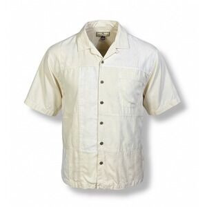 Tommy Bahama Silk Linen Camp Shirt Ivory L Hawaiian Resort Casual Button Up